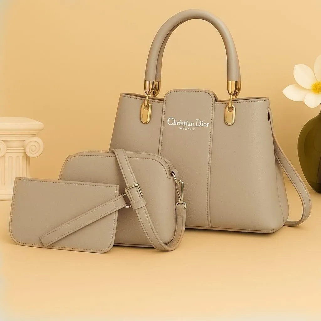 Women's Leather Plain Hand Bag Set